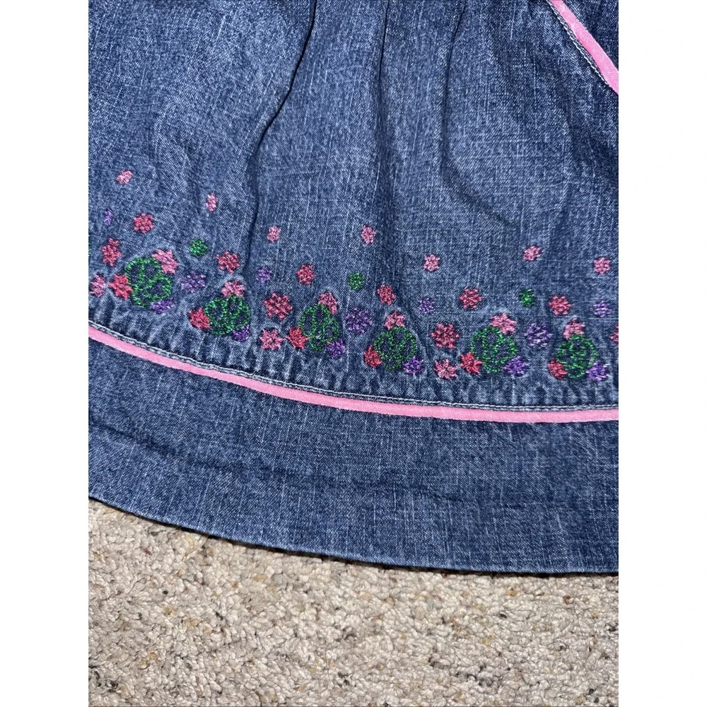 Vintage 90s 2000s Y2K Denim  Dress Jumper Size 18m Floral Embroidered Wonder Kid